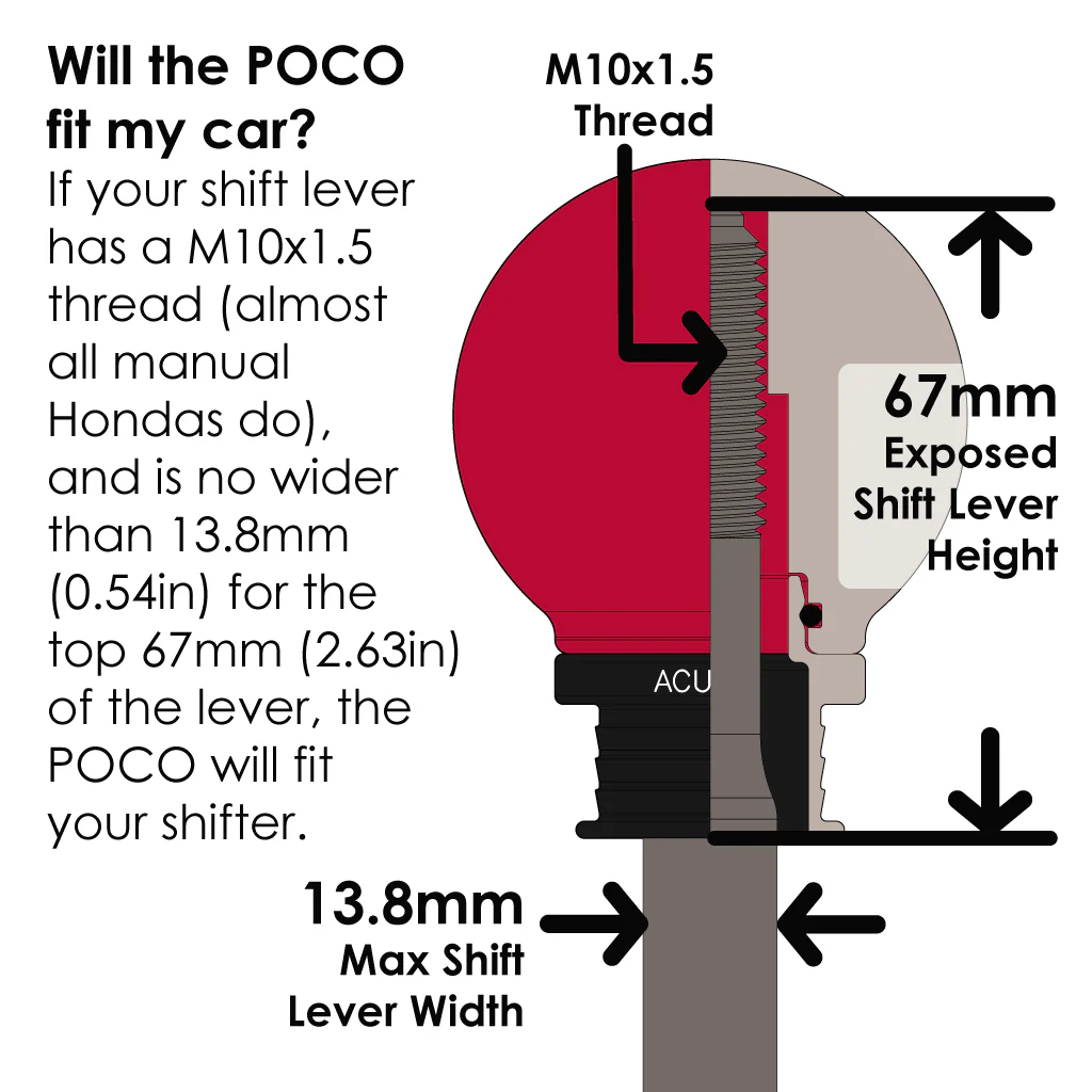 POCO Insulated Low-Profile Shift Knob in Red (M10X1.5) - Image 8